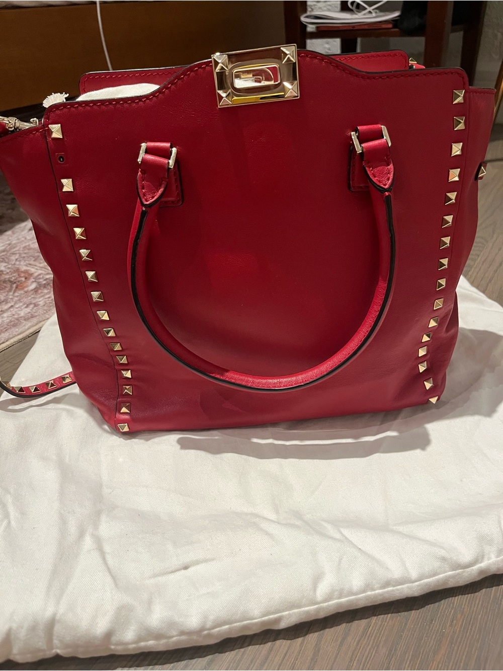 Valentino Garavani Rockstud Red Leather Tote
